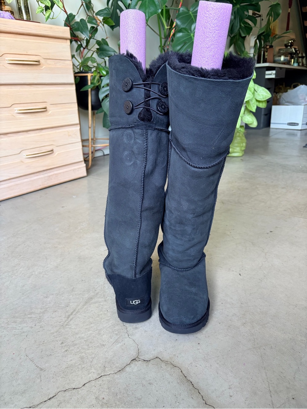 UGG Bailey over the knee Black Tall Button Suede Boots with Sheepskin Cuff